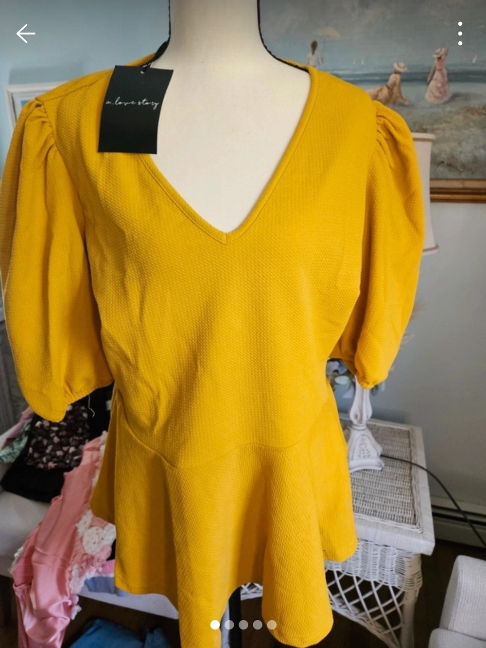 Women’s V-Neck Puff Sleeve Peplum Dress - Mustard Yellow Fall, Thanksgiving.